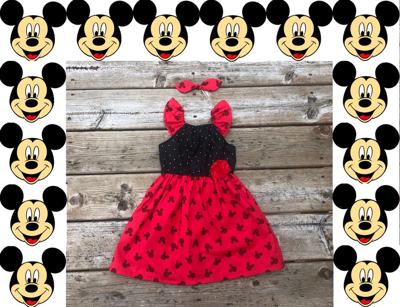 Girls Birthday Dress Mickey Mouse Disney Inspired Dress Flutter Sleeve 3 6 12 18 24 2t 3t 4t 5 6 7 8 9 10 Magic Kingdom Epcot Disneyworld image 3