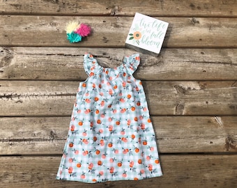 Girls Just Peachy Dress  0 3 6 12 18 24 2T 3T 4T 5/6 7/8 9/10 Summer Dress Beach Coverup Georgia Peach Vacation East Coast Southern Fruit