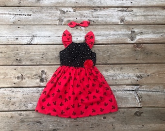 Girls Birthday Dress Mickey Mouse Disney Inspired Dress Flutter Sleeve 3 6 12 18 24 2t 3t 4t 5 6 7 8 9 10 Magic Kingdom Epcot Disneyworld