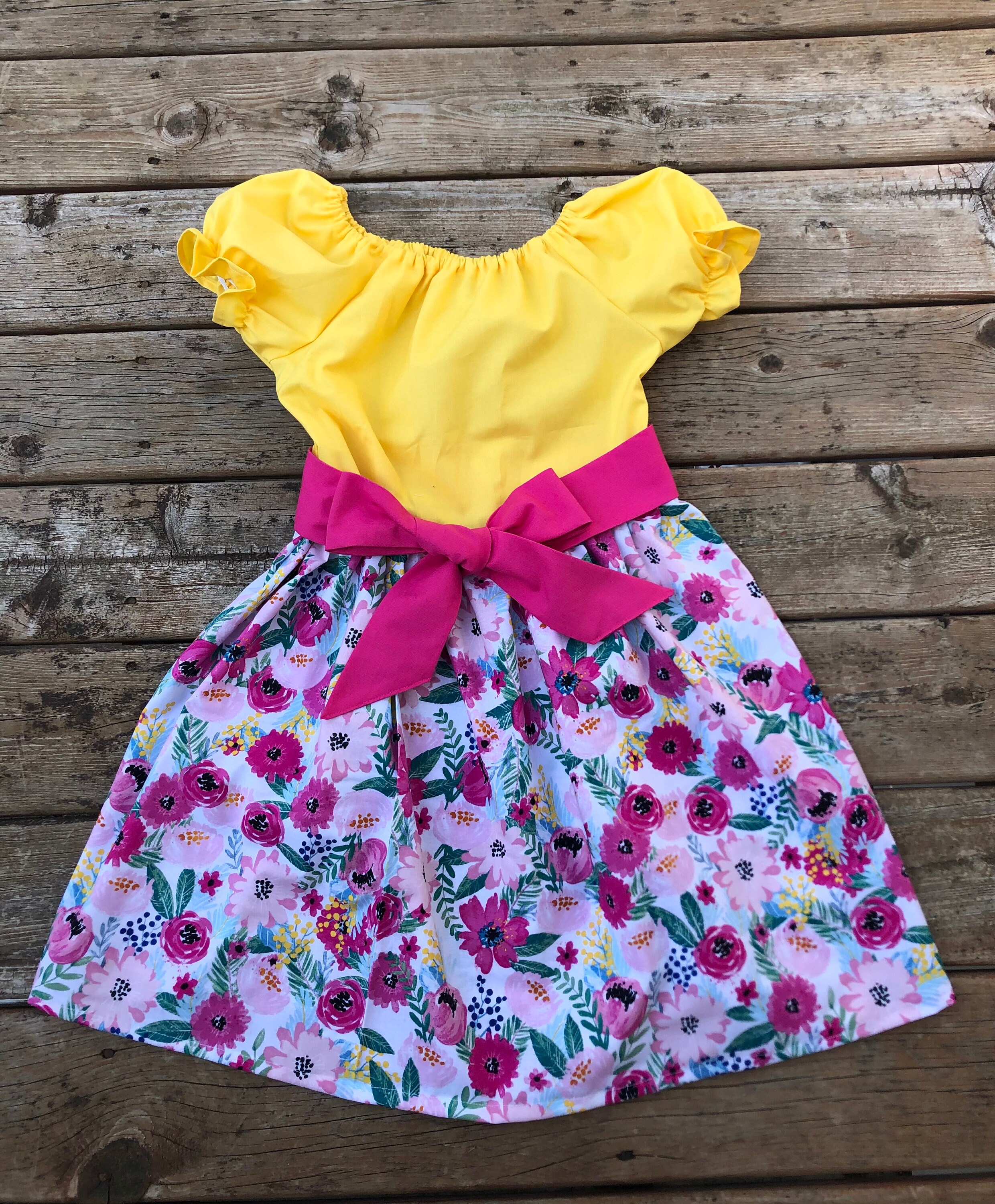 Girls' Spring Floral Dress: Pink & Yellow Cotton Easter Outfit