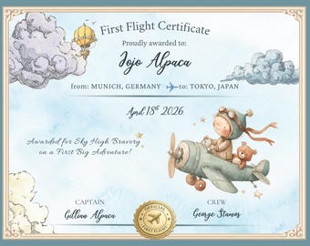 Baby Erstflug Zertifikat | Junge und Welpe | Digitales Canva Template