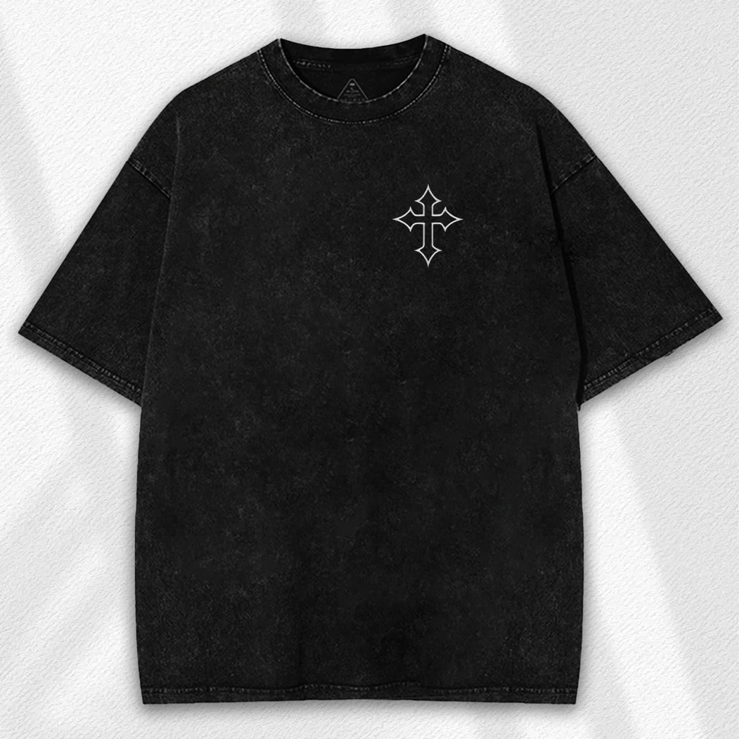 Abstract Jesus T-shirt: Oversized Washed Y2K Style - Edgy Cross