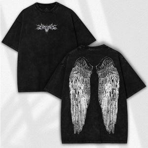 Angel Wings Washed Shirt: Gothic Vintage Streetwear - Dark Cyber Sigilism Grunge