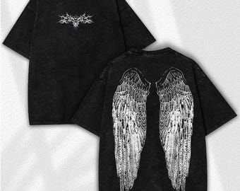 Angel Wings Washed Shirt: Gothic Vintage Streetwear - Dark Cyber Sigilism Grunge