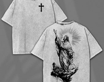 Jesus Ascension T-shirt: Washed Vintage Christian Streetwear