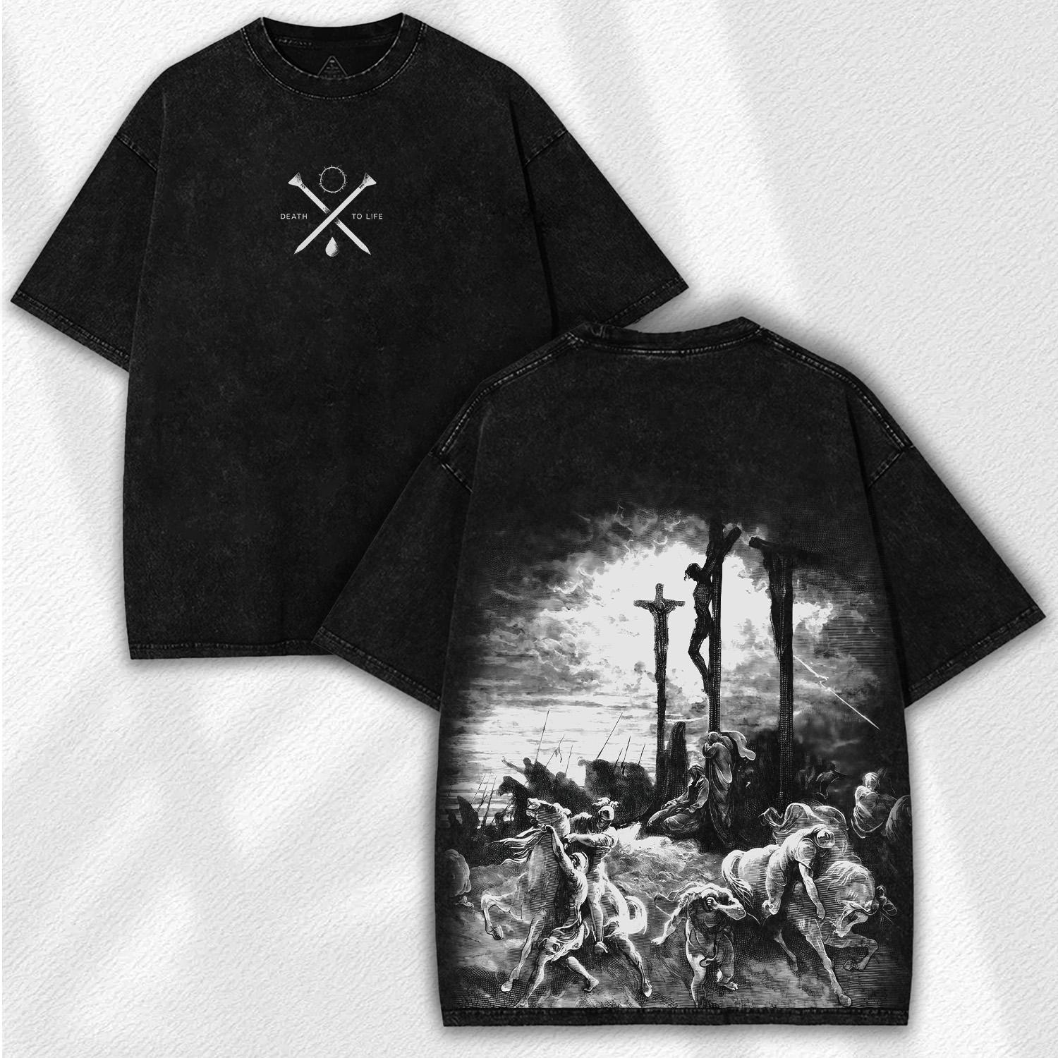 Jesus Christ Cross Washed Shirt: Death to Life Vintage Faithcore