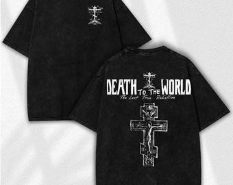 Orthodox Cross Graphic Tee: Death To The World Shirt - Christian Vintage Washed T-Shirt