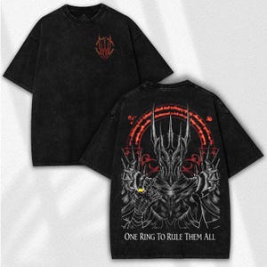 Sauron Dark Lord Ring of Power Washed Tee – Gothic Fantasy Oversized Shirt