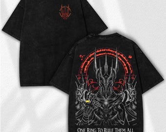 Sauron Dark Lord Ring of Power Washed Tee – Gothic Fantasy Oversized Shirt