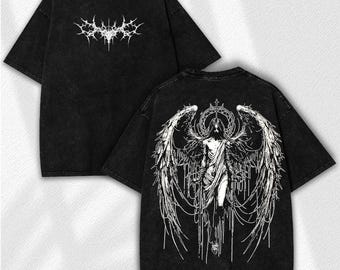 Gothic Y2K Angel Oversized Tee: Washed Black Anime Shirt - Etsy