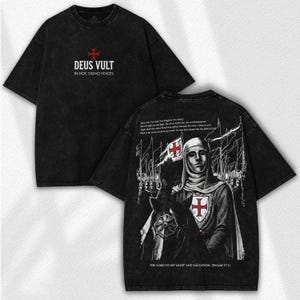 Deus Vult T-Shirt: Vintage Washed Crusader Style - Knight Templar Faith Apparel