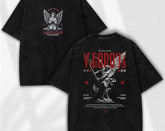 Vintage Gothic Washed T-Shirt: Archangel Michael - Saints Club Celestial Grace