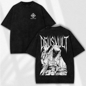 Deus Vult Washed Shirt: Vintage Gothic Streetwear – Medieval Crusader Knight Templar Graphic Tee
