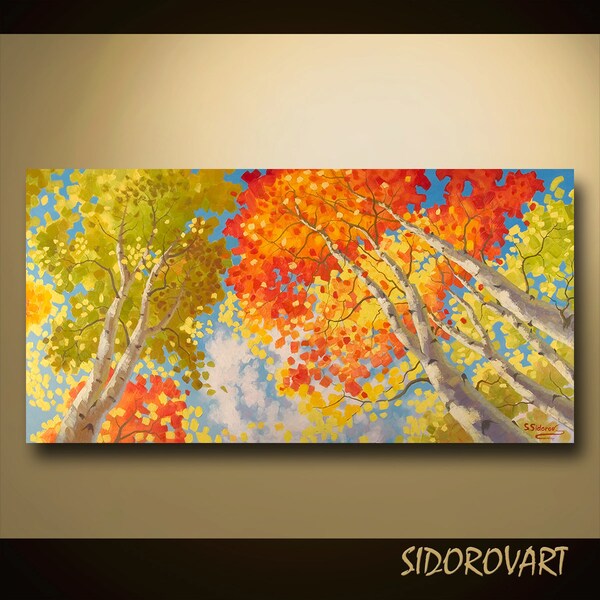 LARGE ORIGINAL contemporary fine art textured modern palette knife painting  LANDSCAPE Series 24inX48in