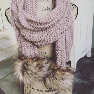 PATTERN ONLY-Evie Scarf Pattern-Crochet Pattern-Crochet Scarf Pattern-Fur Pom Scarf-Crochet Scarf-Fur Pom Pom Scarf-DIY-Pattern