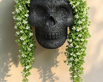 Maceta colgante de calavera, maceta con forma de calavera de azúcar, maceta decorativa de pared para interiores y exteriores, decoración gótica de pared, planta decorativa única para el hogar.