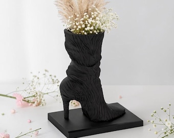 High Heel Boot Vase – Shoe Flower Vase, Decorative Floral Holder, Edgy Home Decor Accent, Unique Gift for Women, Dried or Faux Arrangements