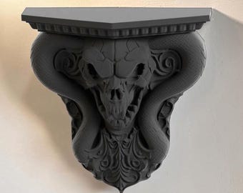 Gothic Cobra, Skull Wall Shelf Bracket, Corbel Mini Shelf, Dark Fantasy Snake Skull Decor, Gothic Wall Shelf Bracket, Decorative Wall Art