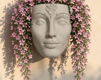 Maceta etérea para colgar en la pared, maceta con rostro de mujer, jarrón decorativo para interiores y exteriores, decoración gótica para la pared, regalo único para la decoración del hogar.