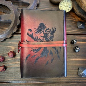 Leather RPG Journal – Trifold A5 Refillable, Orc Mage Design, Built in Dice Tray