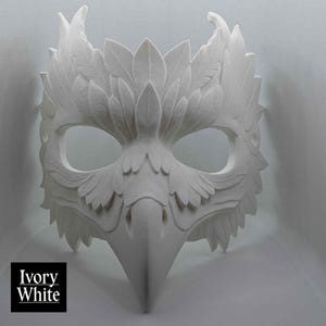 Mythic Crow Mask | Gold Bird Mask for Cosplay, Masquerade, or Costume Events | Fantasy Plague Doctor Inspired Design | One Size Fits All Ivory White