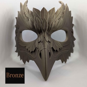Mythic Crow Mask | Gold Bird Mask for Cosplay, Masquerade, or Costume Events | Fantasy Plague Doctor Inspired Design | One Size Fits All Bronze