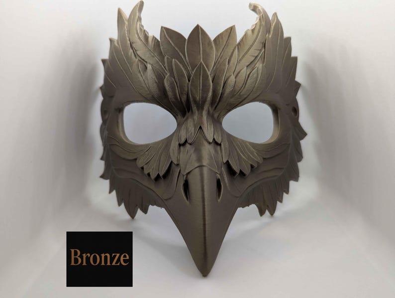 Mythic Crow Mask | Gold Bird Mask for Cosplay, Masquerade, or Costume Events | Fantasy Plague Doctor Inspired Design | One Size Fits All Bronze