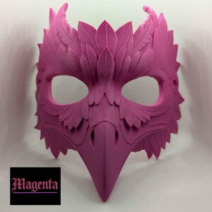 Mythic Crow Mask | Gold Bird Mask for Cosplay, Masquerade, or Costume Events | Fantasy Plague Doctor Inspired Design | One Size Fits All Magenta