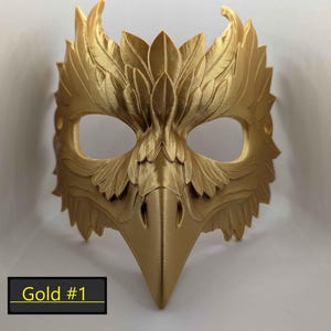 Mythic Crow Mask | Gold Bird Mask for Cosplay, Masquerade, or Costume Events | Fantasy Plague Doctor Inspired Design | One Size Fits All Gold #1