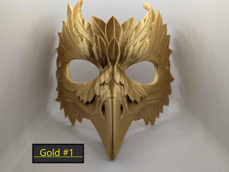 Mythic Crow Mask | Gold Bird Mask for Cosplay, Masquerade, or Costume Events | Fantasy Plague Doctor Inspired Design | One Size Fits All Gold #1