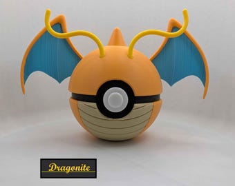 Dragonite Dragon–Flying Type Pokéball | 3D Printed Collector Display | Gamer Room Decor