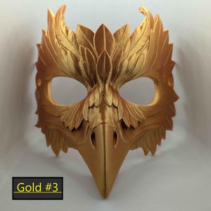 Mythic Crow Mask | Gold Bird Mask for Cosplay, Masquerade, or Costume Events | Fantasy Plague Doctor Inspired Design | One Size Fits All Gold #3