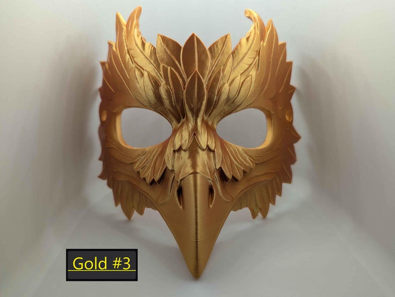 Mythic Crow Mask | Gold Bird Mask for Cosplay, Masquerade, or Costume Events | Fantasy Plague Doctor Inspired Design | One Size Fits All Gold #3
