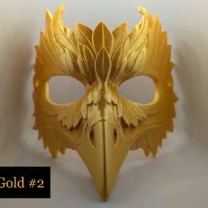 Mythic Crow Mask | Gold Bird Mask for Cosplay, Masquerade, or Costume Events | Fantasy Plague Doctor Inspired Design | One Size Fits All Gold #2