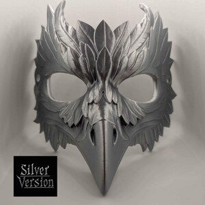 Mythic Crow Mask | Gold Bird Mask for Cosplay, Masquerade, or Costume Events | Fantasy Plague Doctor Inspired Design | One Size Fits All Silver