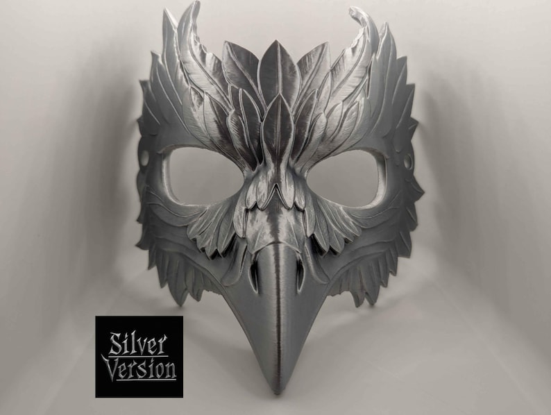 Mythic Crow Mask | Gold Bird Mask for Cosplay, Masquerade, or Costume Events | Fantasy Plague Doctor Inspired Design | One Size Fits All Silver