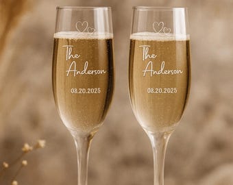 Gepersonaliseerde bruiloftschampagneglazen, gegraveerde roosterglazen, set van 2