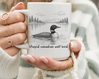 Funny Goose Mug, Stupid Canadian Wolf Bird Pottery Mug, Bird Lover Gift, Funny Animal Mug, Hollander Rozanov Mug, LGBT Hockey Romance Mug