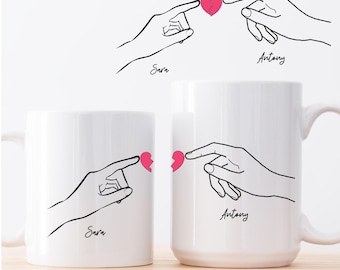 Personalisiertes Paar-Becher-Set, Valentinstagsgeschenk mit individuellem Namen, Unser erster gemeinsamer Valentinstag, süßes Paargeschenk, Jubiläumsbecher