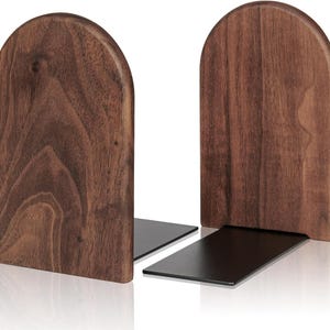 Personalized Walnut Wood and Iron Bookends, Heavy Duty Shelf Support