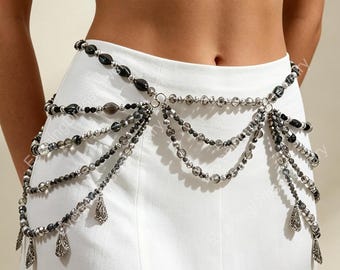 Catena a strati con perline per la vita, cintura da sposa gotica per la pancia, accessorio boho di tendenza per i fianchi, regali di nozze