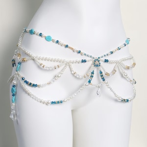 Layered Draped Waist Chain,Turquoise Pearl Waist Beads,for Wedding,Music Festival,Bachelorette,Photoshoot