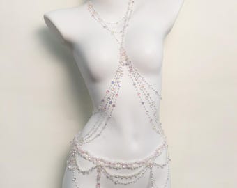 Feenweiße Körperkette, Kristallperlen-Körperschmuck, für Hochzeiten, Musikfestivals, Junggesellinnenabschiede und Fotoshootings