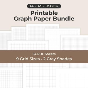 Printable Graph Paper Bundle: 54 PDFs, A4, A5, US Letter, 9 Grid Sizes