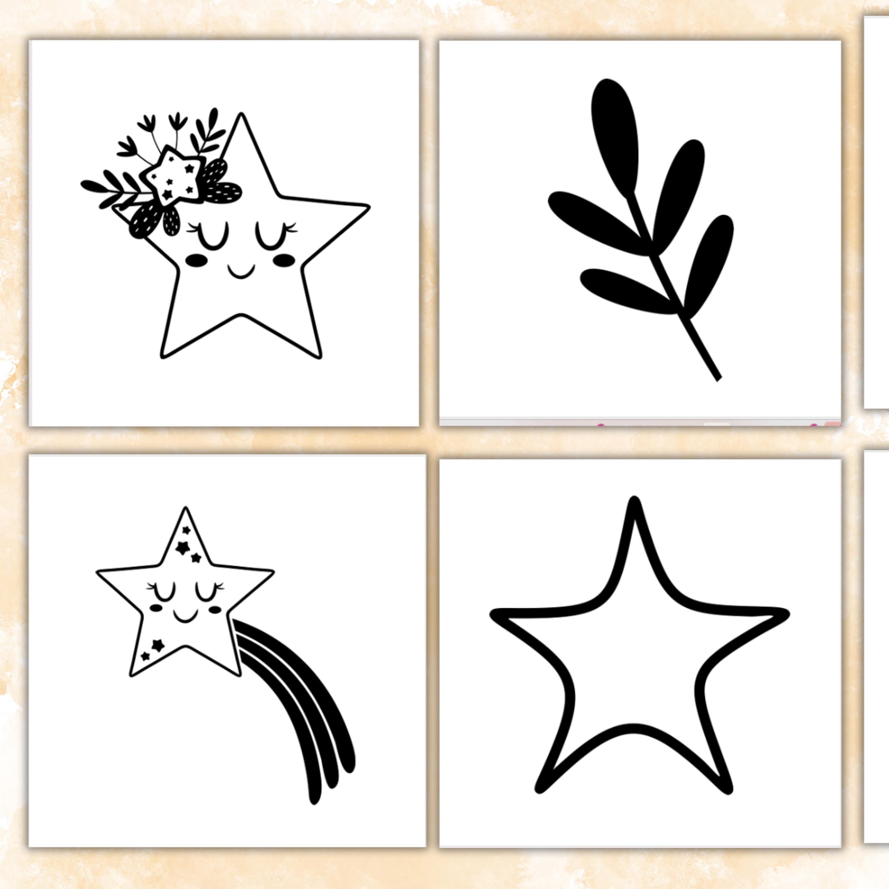 Moon and Stars Clipart PDF | Scandinavian Style Black and White ...
