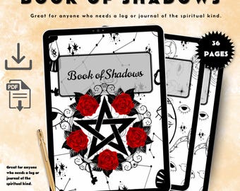 Printable Book of Shadows PDF | 36 Page Digital Grimoire Spell Journal | Wiccan Witchcraft Planner | Spiritual Logbook & Ritual Notebook