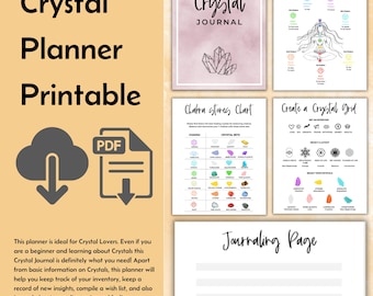 Kristall Planer Printable PDF | Beginner Crystal Journal & Bestandsverfolgung | Chakra Stones Chart Crystal Grid Guide | Digitales Tagebuch