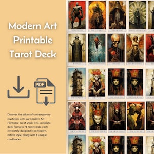 Modern konst utskrivbar tarotlek i PDF-format | Samtida konstnärliga tarotkort | Estetisk digital tarotkonst | Spådomsverktyg direktnedladdning