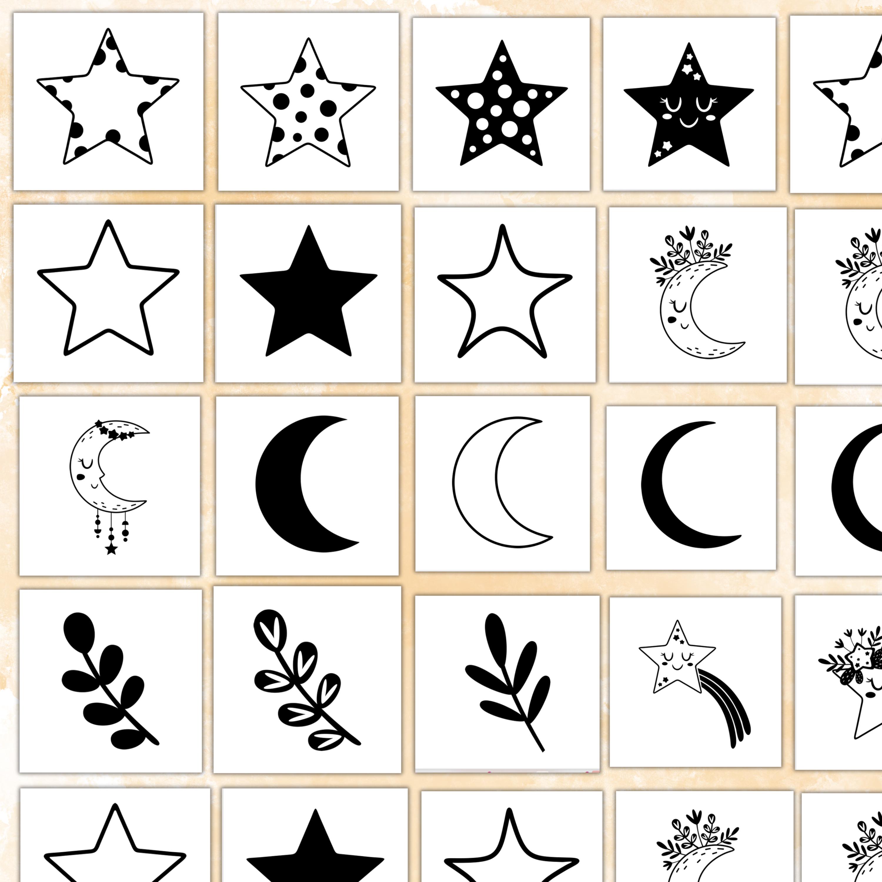 Moon and Stars Clipart PDF | Scandinavian Style Black and White ...