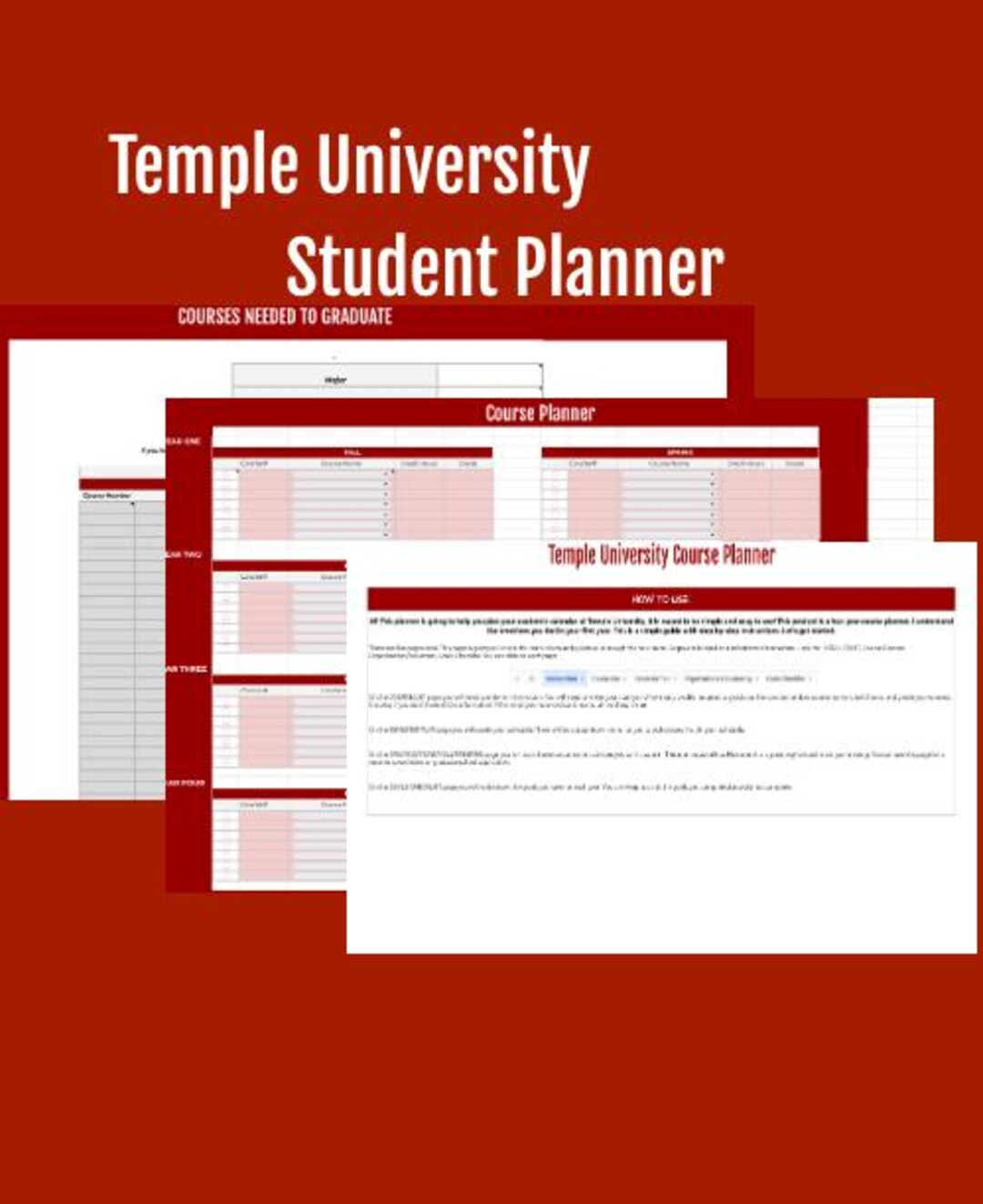 University Module Organiser Temple University Course Planner | Cherry & White Themed Academic ...